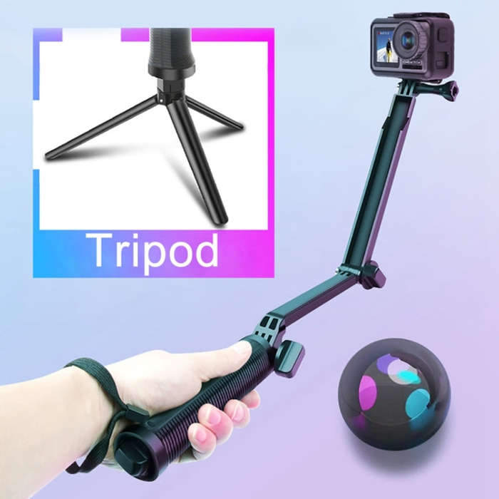 3-Way Monopod + Tripod + Grip Super Portable Magic Mount Selfie Stick for GoPro, Insta360, DJI an...