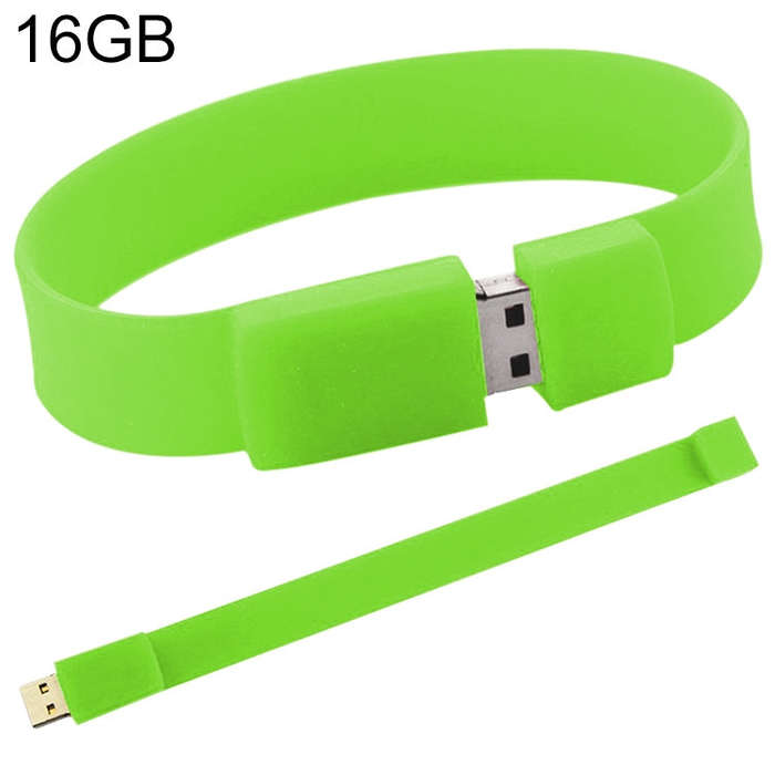 16GB Silicon Bracelets USB 2.0 Flash Disk(Green)
