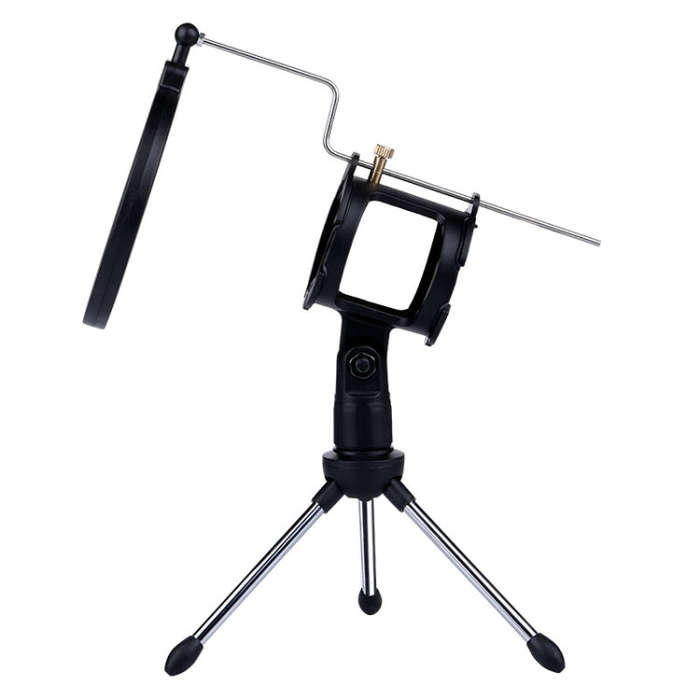 PS-5 Universal Live Broadcast Bracket Tripod Holder with Anti-spray Net & Microphone Clip & Shock...