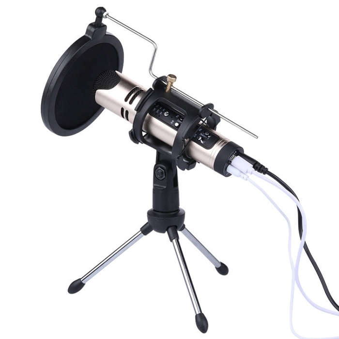 PS-5 Universal Live Broadcast Bracket Tripod Holder with Anti-spray Net & Microphone Clip & Shock...