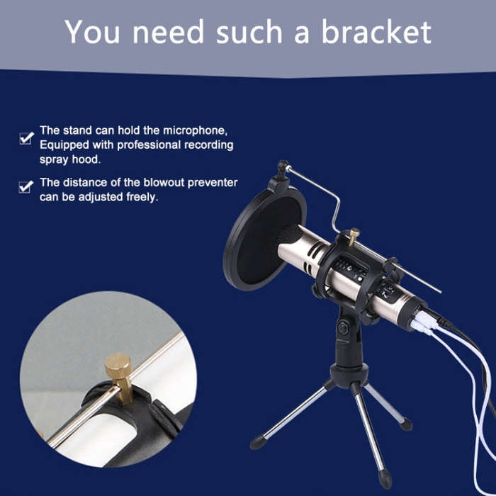 PS-5 Universal Live Broadcast Bracket Tripod Holder with Anti-spray Net & Microphone Clip & Shock...