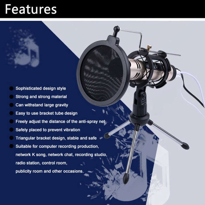 PS-5 Universal Live Broadcast Bracket Tripod Holder with Anti-spray Net & Microphone Clip & Shock...
