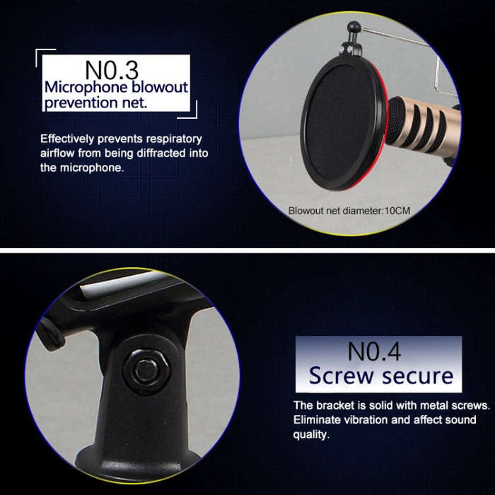 PS-5 Universal Live Broadcast Bracket Tripod Holder with Anti-spray Net & Microphone Clip & Shock...