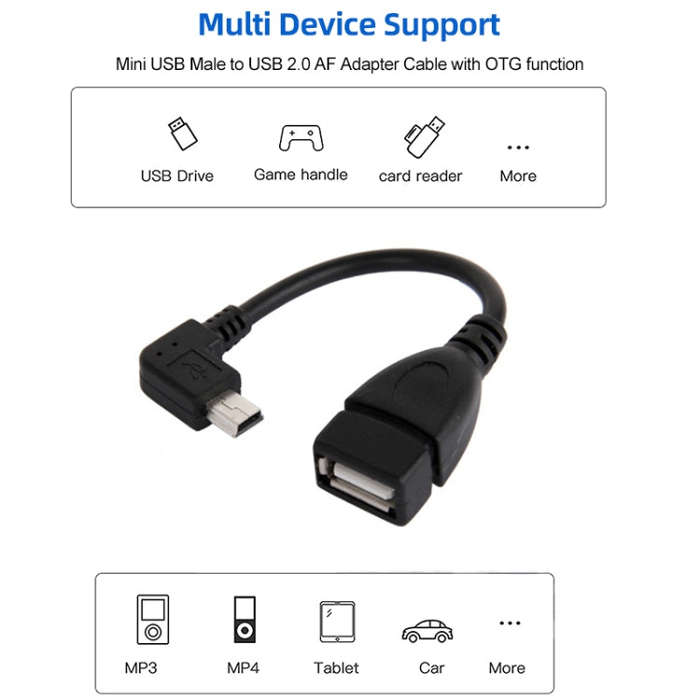 90 Degree Mini USB Male to USB 2.0 AF Adapter Cable with OTG Function, Length: 13cm(Black)