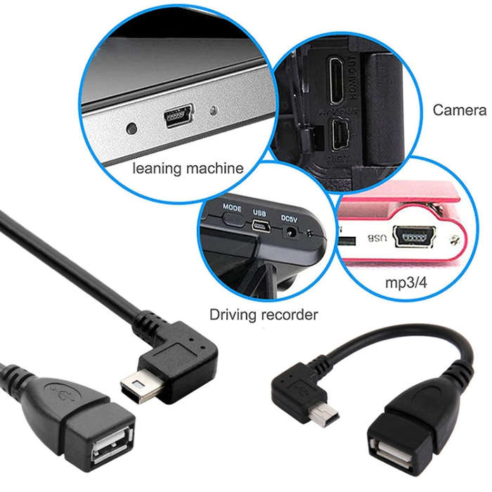 90 Degree Mini USB Male to USB 2.0 AF Adapter Cable with OTG Function, Length: 13cm(Black)