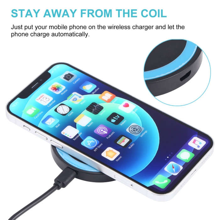 Universal QI Standard Round Wireless Charging Pad (Black + Blue)
