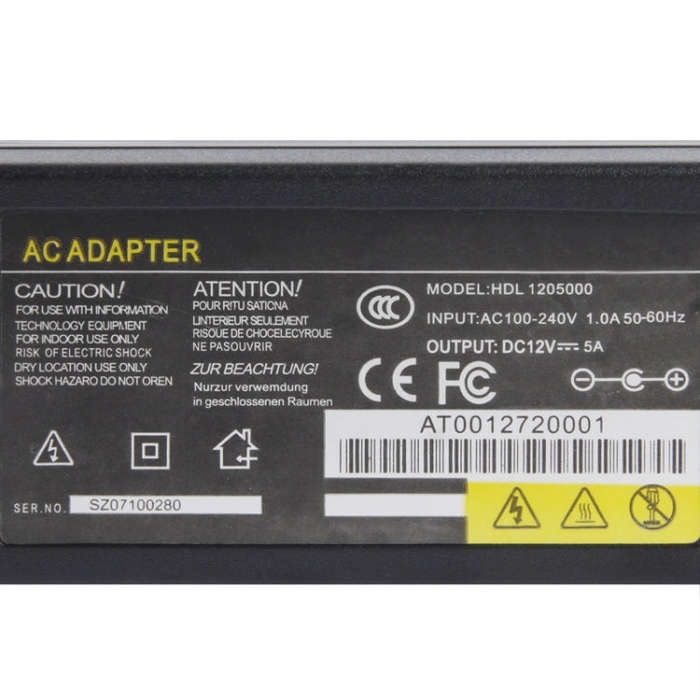 US Plug 12V 5A / 16 Channel DVR AC Power Adapter, Output Tips: 5.5 x 2.5mm