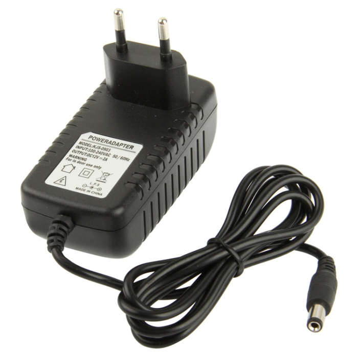 High Quality EU Plug AC 100-240V to DC 12V 2A Power Adapter, Tips: 5.5 x 2.1mm, Cable Length: 1m(...