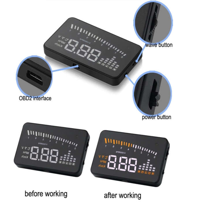 X5 HUD 3 inch Universal Multi Car Head Up Display with OBDII EOBD System, Light Sensors, Rotation...