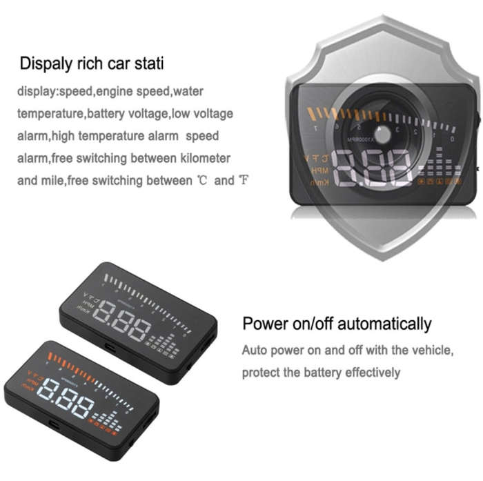 X5 HUD 3 inch Universal Multi Car Head Up Display with OBDII EOBD System, Light Sensors, Rotation...
