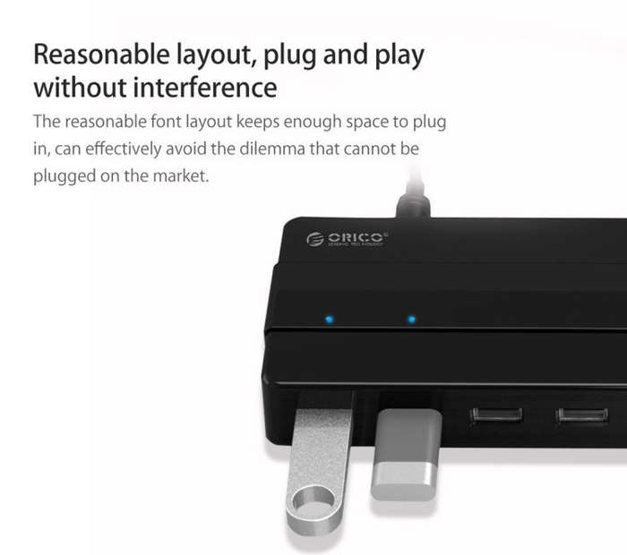 Orico H7928-U2-V1 Desktop 7 Ports USB 2.0 HUB with Power Adapter(Black)