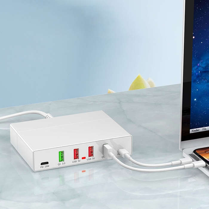 X5 6 In 1 Multi-function USB Quick Charging Station Smart Socket Holder Stand
