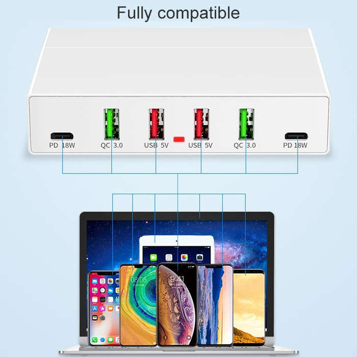 X5 6 In 1 Multi-function USB Quick Charging Station Smart Socket Holder Stand