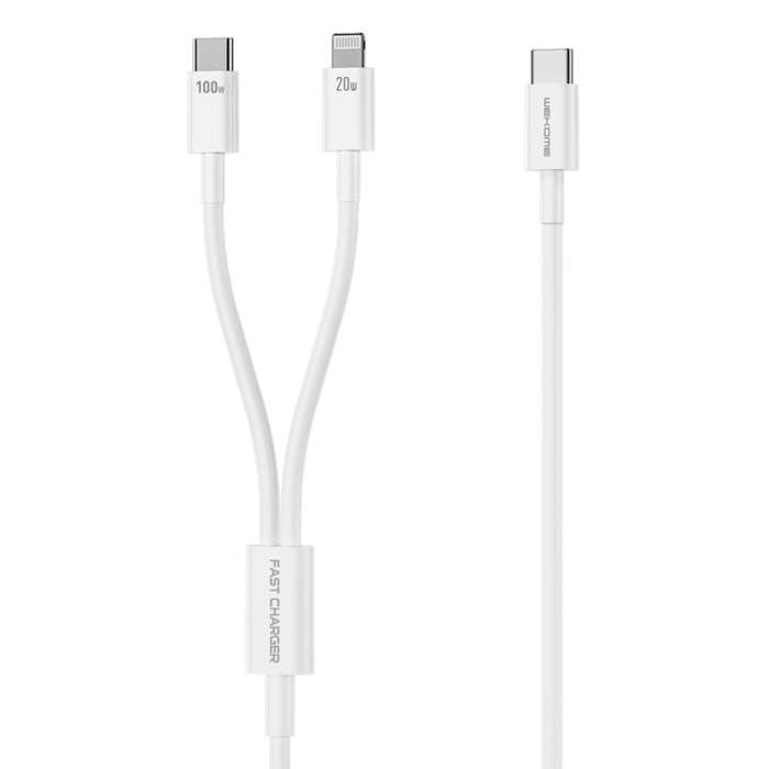 WK WDC-176 100W 2 in 1 USB-C/Type-C to USB-C/Type-C+8 Pin Multifunctional Fast Charging Data Cabl...