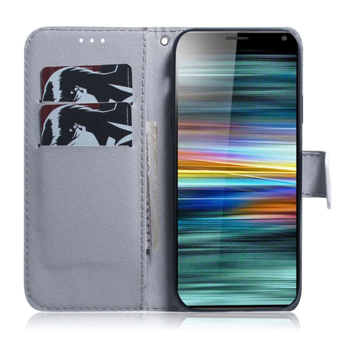 Oil Painting Owl Pattern Coloured Drawing Horizontal Flip Leather Case for Sony Xperia 10, with H...