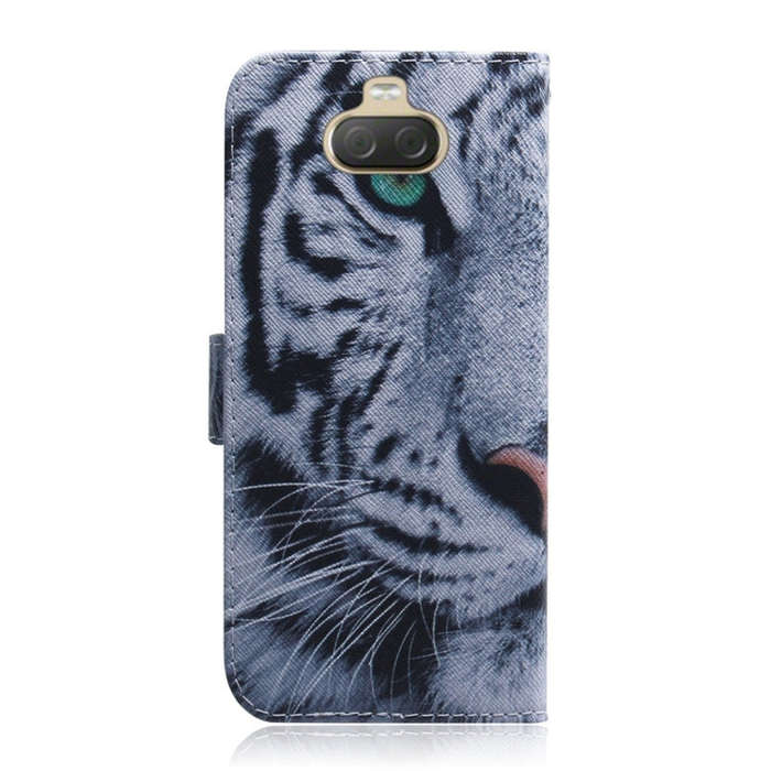 Tiger Pattern Coloured Drawing Horizontal Flip Leather Case for Sony Xperia 10 Plus, with Holder ...
