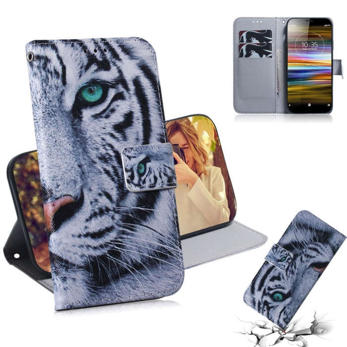 Tiger Pattern Coloured Drawing Horizontal Flip Leather Case for Sony Xperia L3, with Holder & Car...
