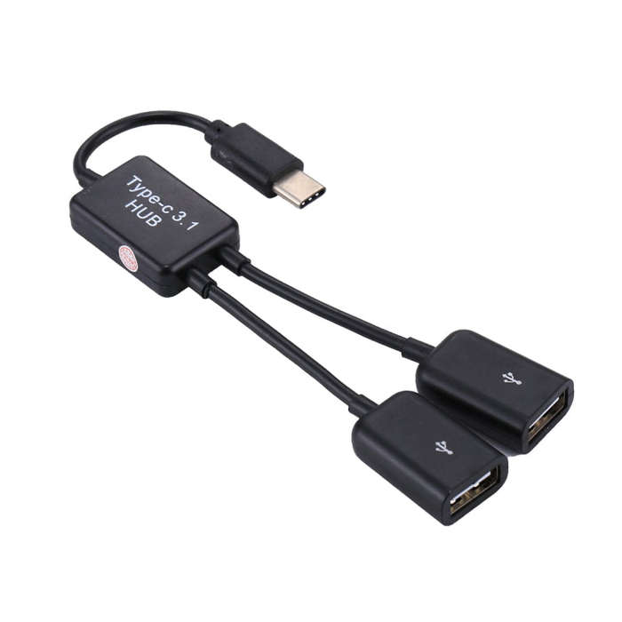 Portable USB-C / Type-C Male to Dual USB Ports Female HUB Adapter for Macbook, PC, Laptop, Tablet...