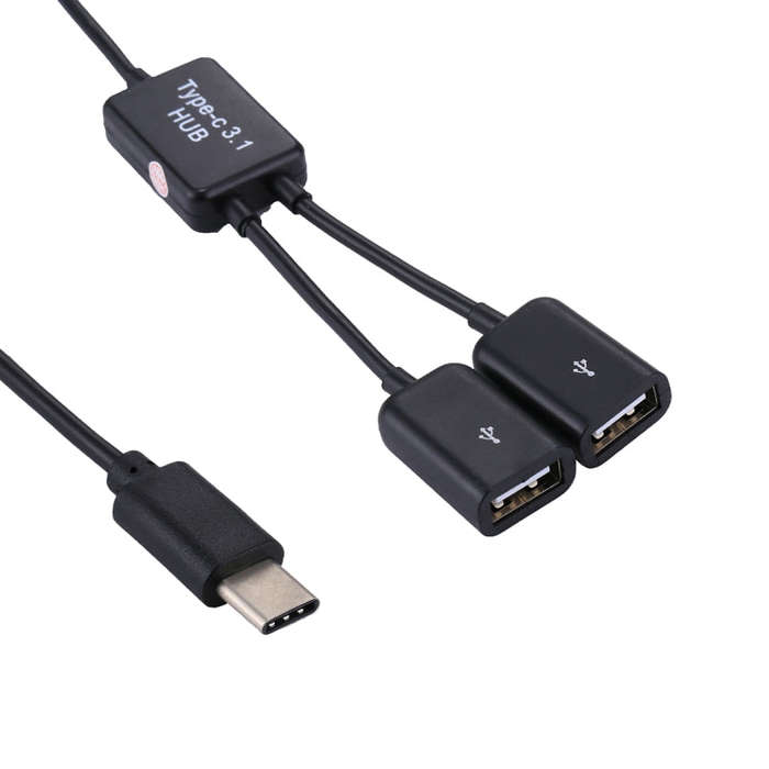 Portable USB-C / Type-C Male to Dual USB Ports Female HUB Adapter for Macbook, PC, Laptop, Tablet...