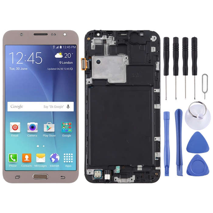 TFT LCD Screen for Galaxy J7 (2015) / J700F Digitizer Full Assembly with Frame (Gold)