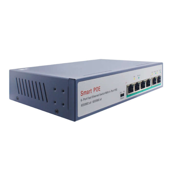 ESCAM POE 4+2 6-Port Fast Ethernet Switch 4-Port POE 10/100M 120W Network Switch, Transmission Di...