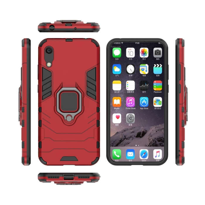 PC + TPU Shockproof Protective Case with Magnetic Ring Holder for Huawei Honor 8A / Y6 Pro 2019(Red)