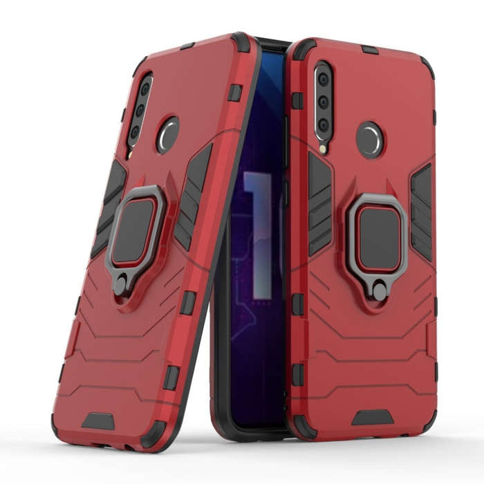 PC + TPU Shockproof Protective Case with Magnetic Ring Holder for Huawei Honor 10i(Red)