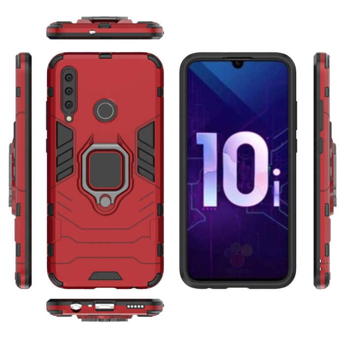 PC + TPU Shockproof Protective Case with Magnetic Ring Holder for Huawei Honor 10i(Red)