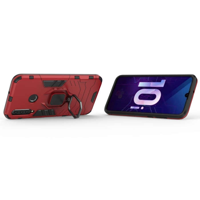 PC + TPU Shockproof Protective Case with Magnetic Ring Holder for Huawei Honor 10i(Red)