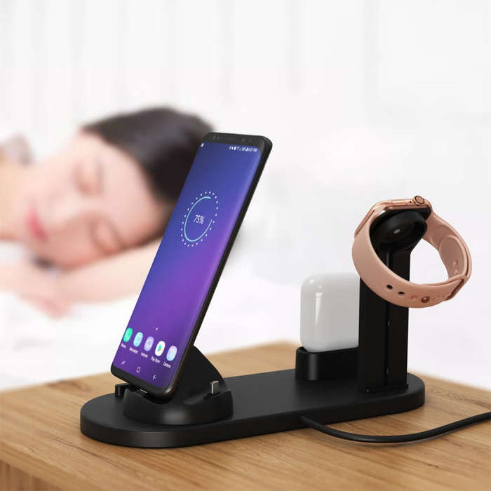 HQ-UD15 5 in 1 Micro USB + USB-C / Type-C + 8 Pin Interface Phone Charging Base with 8 Pin Earpho...