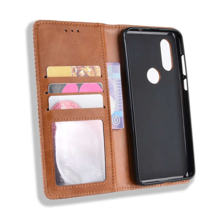 Magnetic Buckle Retro Crazy Horse Texture Horizontal Flip Leather Case for Motorola MOTO One Visi...