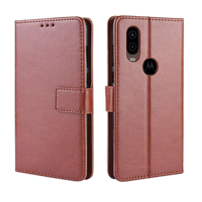 Retro Crazy Horse Texture Horizontal Flip Leather Case for Motorola MOTO One Vision, with Holder ...