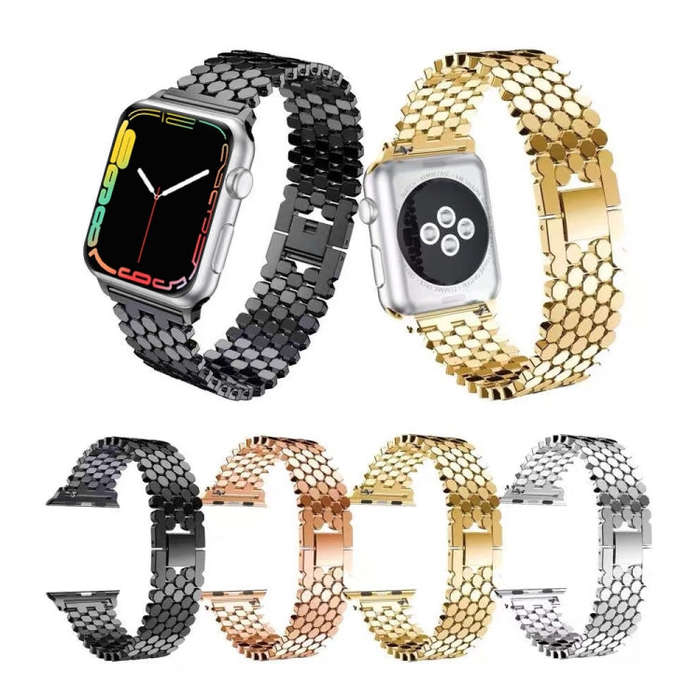 For Apple Watch Series 7 45mm / 6 & SE & 5 & 4 44mm / 3 & 2 & 1 42mm Honeycomb Stainless Steel Wa...