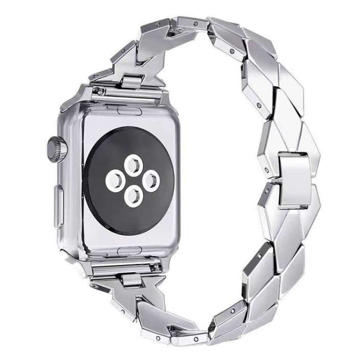 For Apple Watch Series 7 45mm / 6 & SE & 5 & 4 44mm / 3 & 2 & 1 42mm Diamond Stainless Steel Watc...