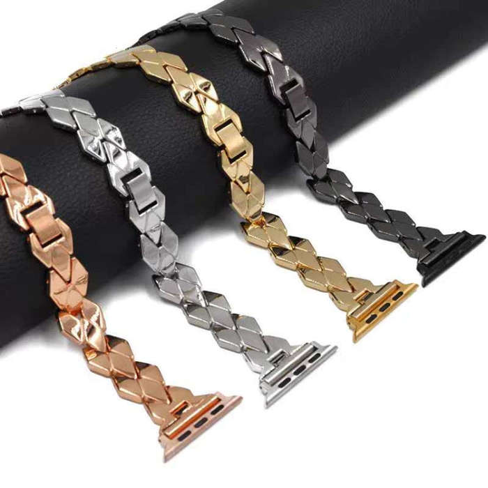 For Apple Watch Series 7 41mm / 6 & SE & 5 & 4 40mm / 3 & 2 & 1 38mm Diamond Stainless Steel Watc...
