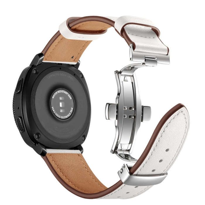 22mm For Huawei Watch GT2e / GT2 46mm Leather Butterfly Buckle Strap Silver Buckle(White)