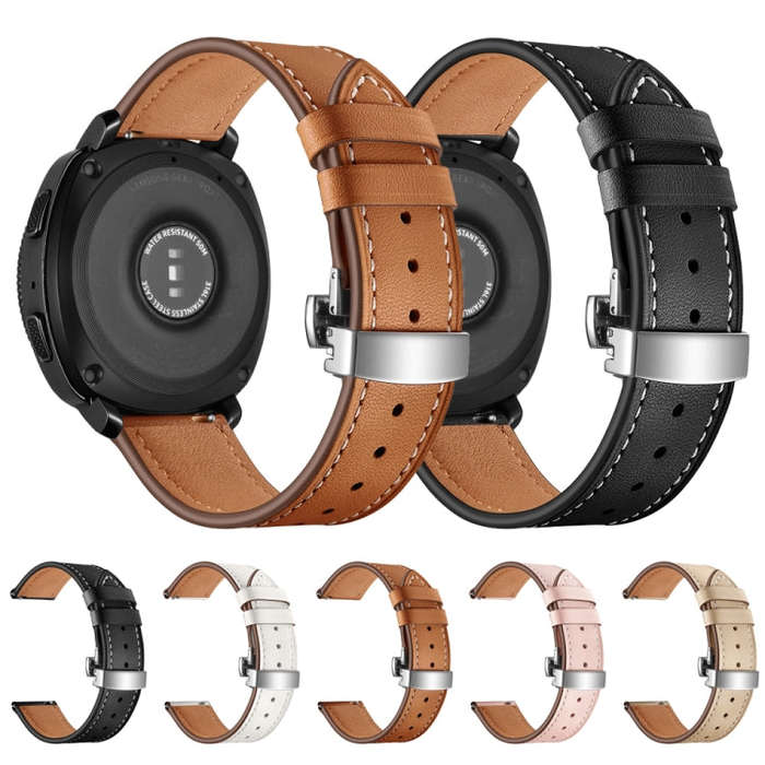 22mm For Huawei Watch GT2e / GT2 46mm Leather Butterfly Buckle Strap Silver Buckle(Pink)