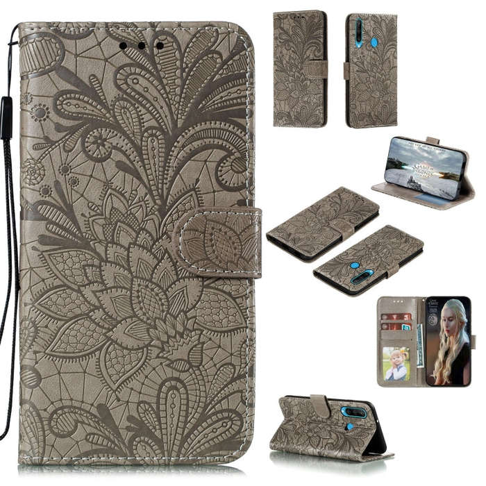For Huawei Y6P Lace Flower Embossing Pattern Horizontal Flip Leather Case , with Holder & Card Sl...