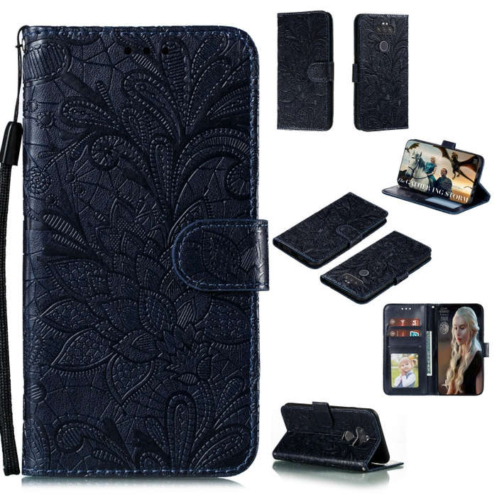 For LG K31 Lace Flower Embossing Pattern Horizontal Flip Leather Case , with Holder & Card Slots ...