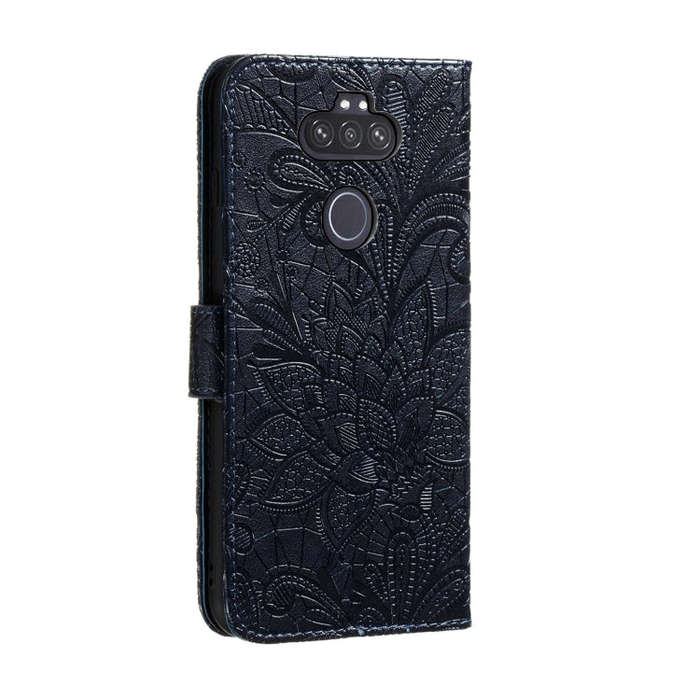 For LG K31 Lace Flower Embossing Pattern Horizontal Flip Leather Case , with Holder & Card Slots ...