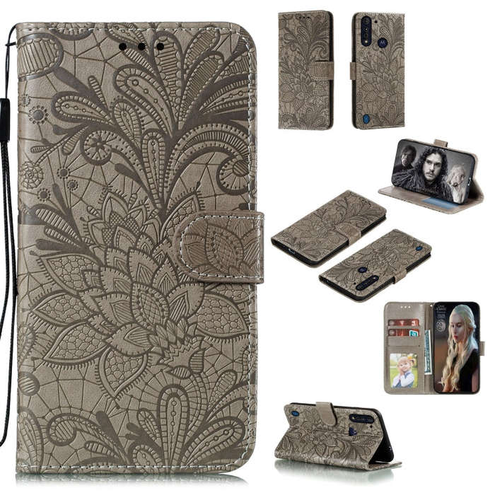 For Motorola Moto G8 Power Lite Lace Flower Embossing Pattern Horizontal Flip Leather Case , with...