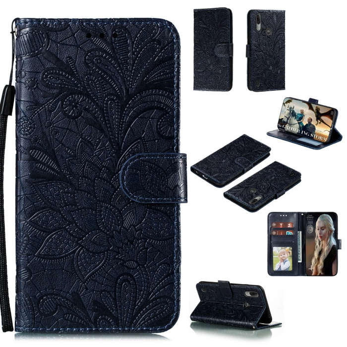 For Motorola Moto E6S 2020 Lace Flower Embossing Pattern Horizontal Flip Leather Case , with Hold...