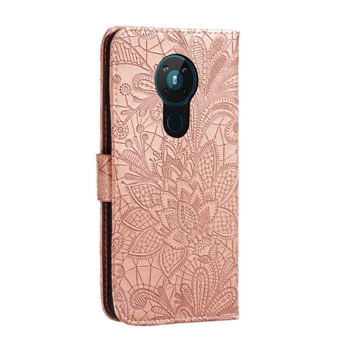 For Nokia 5.3 Lace Flower Embossing Pattern Horizontal Flip Leather Case , with Holder & Card Slo...