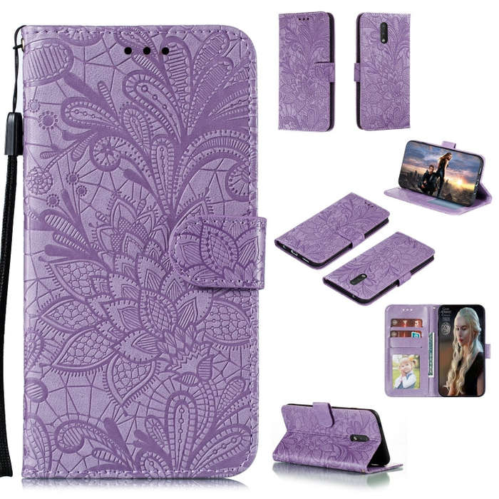 For Nokia 2.3 Lace Flower Embossing Pattern Horizontal Flip Leather Case , with Holder & Card Slo...