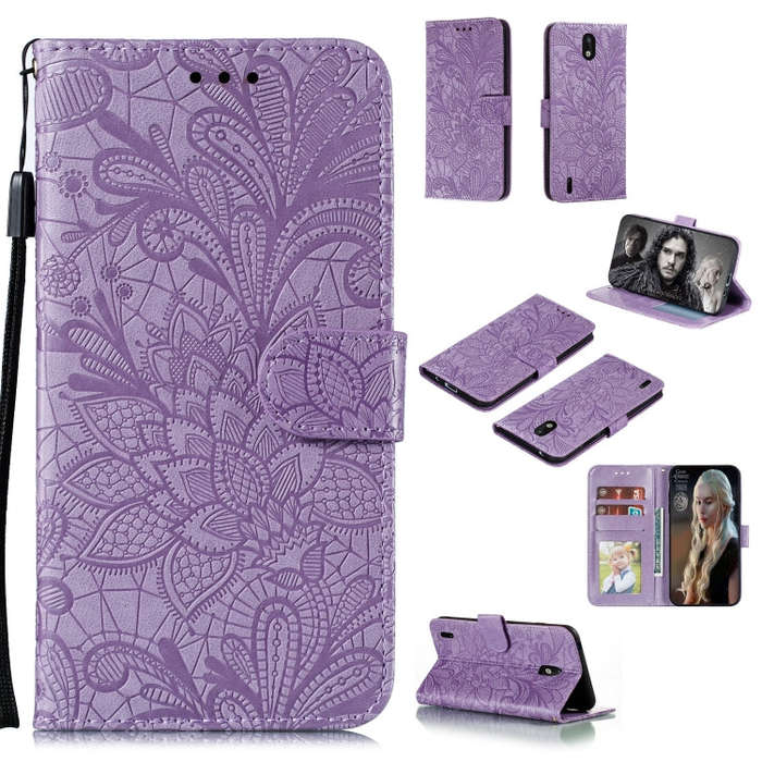 For Nokia 1.3 Lace Flower Embossing Pattern Horizontal Flip Leather Case , with Holder & Card Slo...