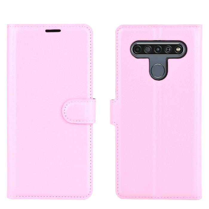 For LG K61 Litchi Texture Horizontal Flip Protective Case with Holder & Card Slots & Wallet(Pink)