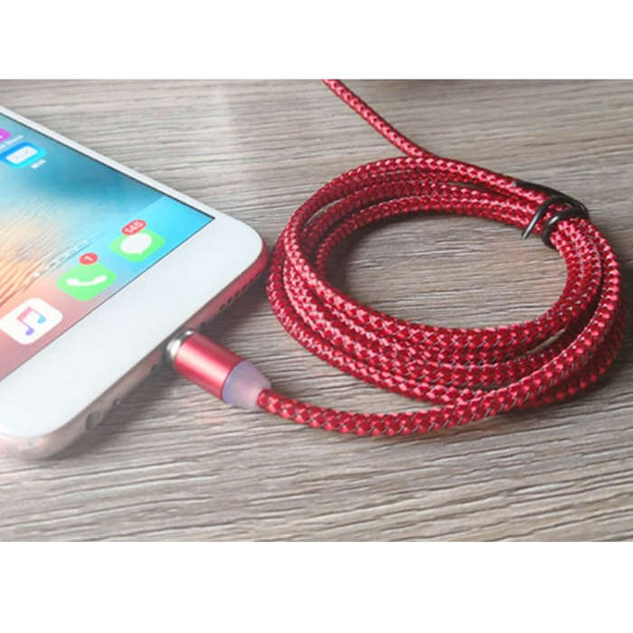 2 in 1 USB to 8 Pin + Micro USB Magnetic Metal Interface Nylon Braided Charging Cable, Length: 1m...