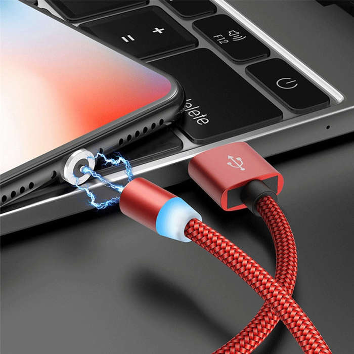 2 in 1 USB to 8 Pin + Micro USB Magnetic Metal Interface Nylon Braided Charging Cable, Length: 1m...