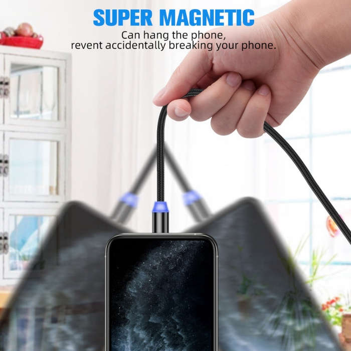 2 in 1 USB to 8 Pin + Micro USB Magnetic Metal Interface Nylon Braided Charging Cable, Length: 1m...