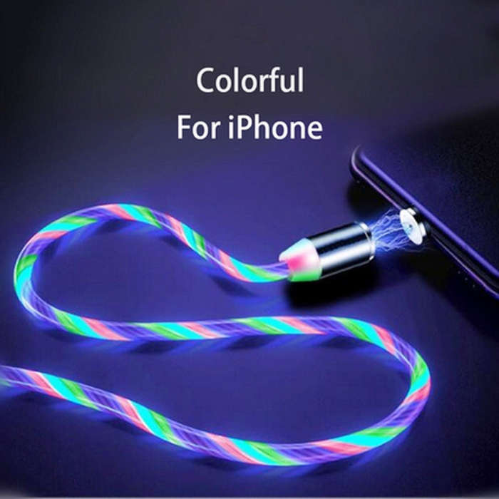 USB to 8 Pin Magnetic Suction Colorful Streamer Mobile Phone Charging  Cable, Length: 1m(Color Li...